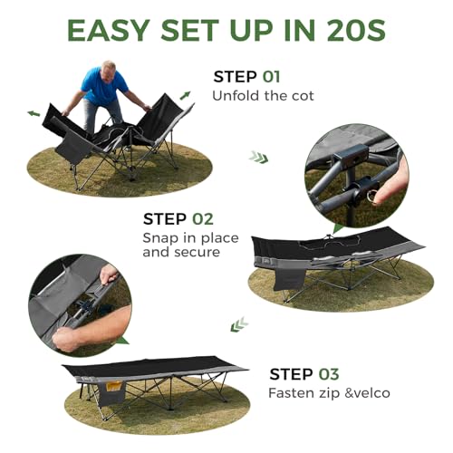 Timber Ridge 32.5in Extra Wide Heavy Duty Camping Cot - Black, Supports 450lbs
