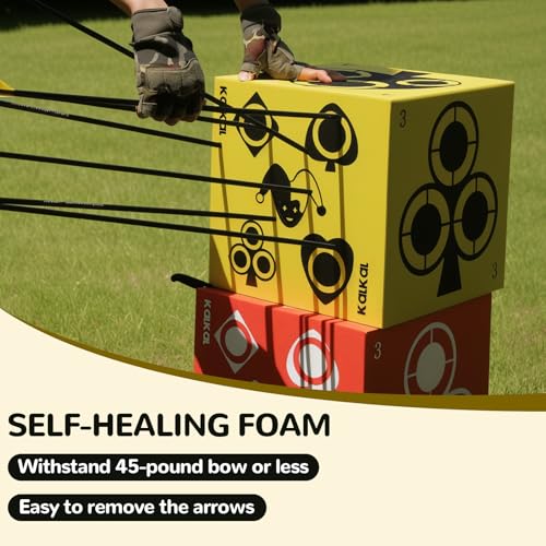 Kalkal Yellow Foam Archery Target, 6-Side Self-Healing Block with Carry Handle