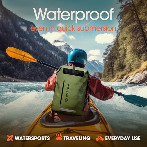 Earth Pak 55L Green Waterproof Hiking Backpack Roll-Top Dry Bag & Phone Case