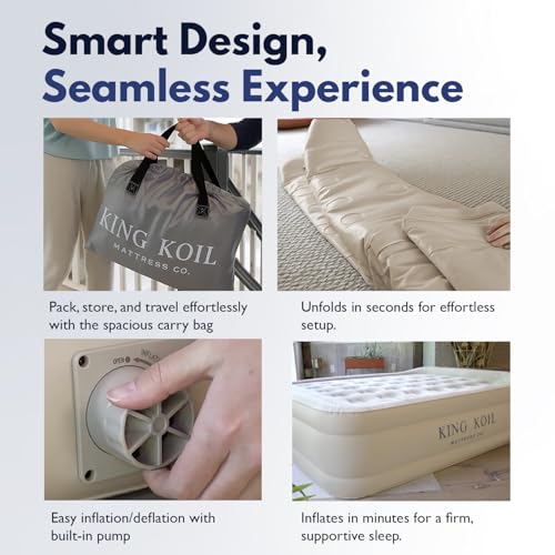 Beige Queen Air Mattress with Built-in Pump - 13 Inch Raised Inflatable Bed