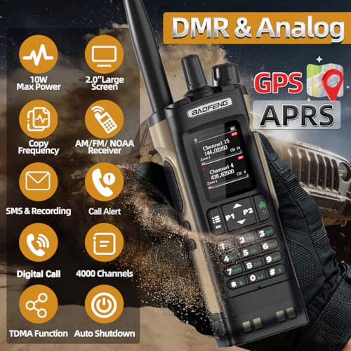 BAOFENG DM-32UV DMR Handheld Radio 10W Long Range Two-Way Radio GPS NOAA Weather - Desert Tan 2-Pack Full Kit