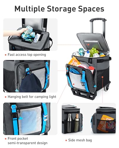 TOURIT Pink 50 Can 30L Collapsible Rolling Cooler with Wheels, Waterproof & Insulated
