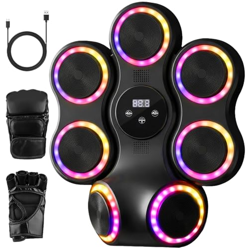 Music Boxing Machine for Kids & Adults, Wall-Mounted Interactive Punching Target with RGB Lights and Bluetooth, 11 Modes & 9 Speeds