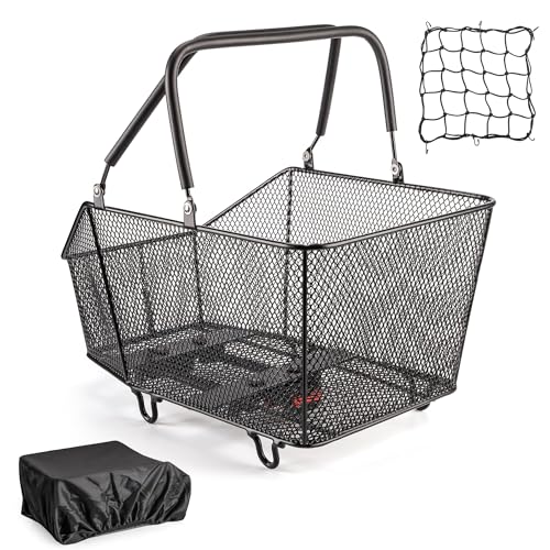 Large Capacity Bicycle Rear Rack Basket with Quick Release, Waterproof Cover & Cargo Net