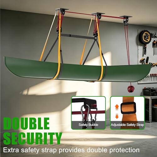 TRUSOON Heavy Duty Kayak Hoist with Auto-Locking Pulley System – 250 lbs Capacity