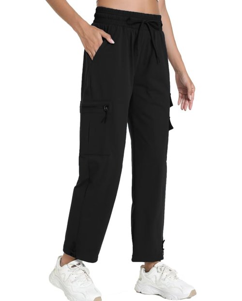 bepopotan Quick Dry Women's Cargo Pants with Pockets Lightweight Hiking Joggers for Workout Athletic Casual Outdoor Camping(Black M)