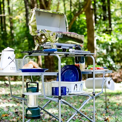 Camco Olympian Deluxe Folding Portable Grill Table for Campsites – Camping Grill Table