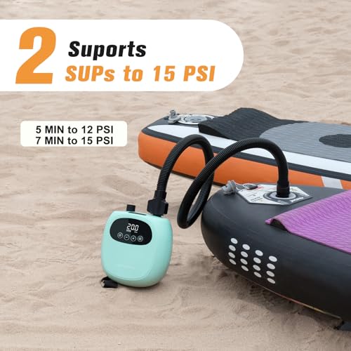 Electric Paddle Board Pump Rechargeable Battery Auto-Off Green