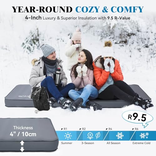 Self-Inflating Camping Sleeping Pad 4 Inch Thick, 9.5 R-Value, Wide 80x28 Inch