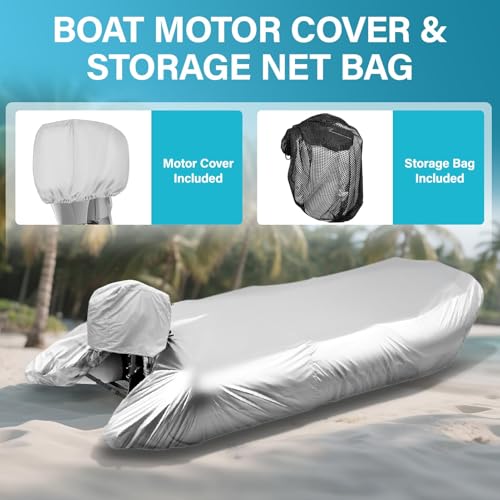 Silver Gray Inflatable Boat Cover 8-9ft with Lining, Motor Cover & Storage Net