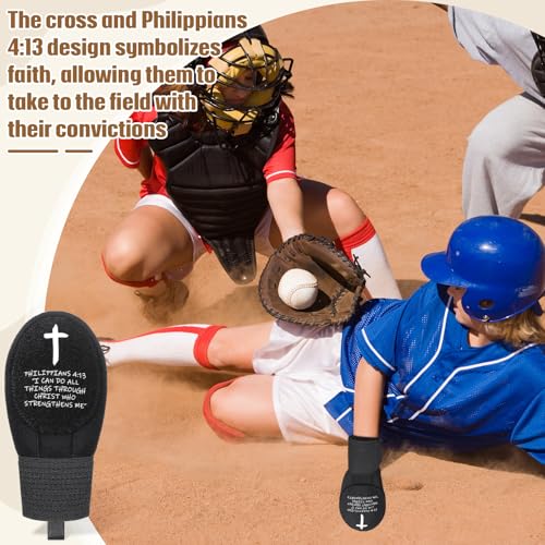 Youth Religious Baseball Sliding Mitt - Medium Size, Cross & Faith Design, Adjustable Wrist Guard