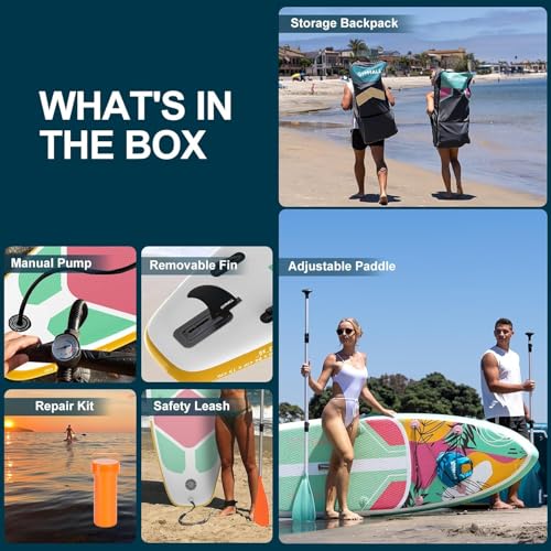 GYMMALL Pink Inflatable Stand Up Paddle Board - All Skill Levels, Wide Non-Slip Deck, Complete Accessory Set