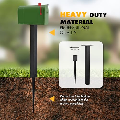 BTRAM 43" In-Ground Mounting Post for Mailbox - Style 2, Heavy Duty Black Steel