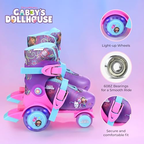 Gabbys Dollhouse Trainer Skates - Light Up Wheels, ABEC 5 Bearings, Durable PVC Material, Foam Shoe Lining, Perfect for Active Fun and Adventures