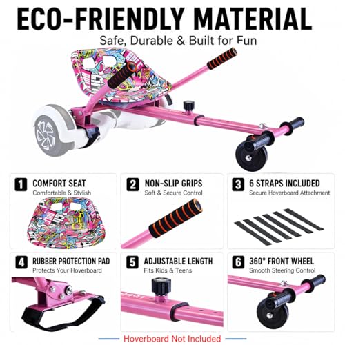 Yabbay Pink Eco-Friendly Hoverboard Seat Attachment for Kids - Safe & Easy to Install