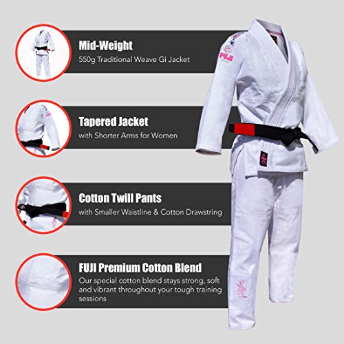FUJI Kids All-Around Brazilian Jiu Jitsu Gi with Pink Lettering Belt, White, Size WC0