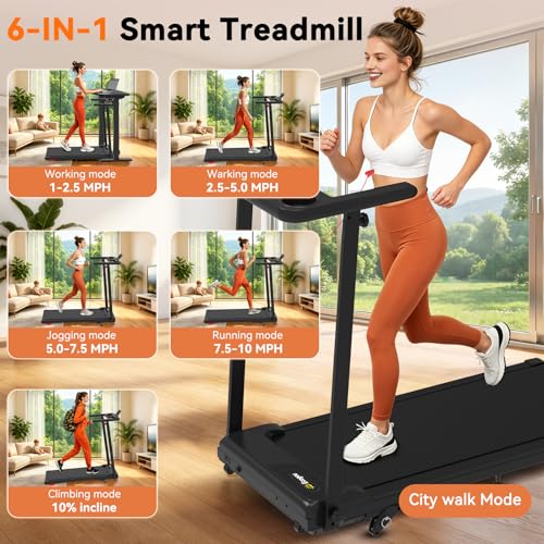 Ecogou Folding Treadmill with Incline & Bluetooth Speakers, 2.5HP Home Fitness