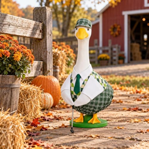 Christmas Golfer Goose Outfit for 23 Inch Porch Goose Statue Golf Clothes with Hat Tie and Club - Golf Variation