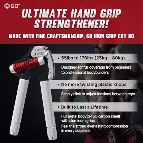 GD IRON GRIP Hand Grip Strength Trainer with Extension Handles, 55-176 lbs