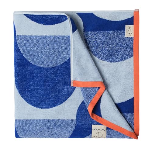 SOFE H&L Playa Velour Large Beach Towels Set of 2 - Waves Blue, 35"x70" Luxury Turkish Pool Towels with Shoulder Strap