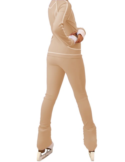 YYA Beige Figure Skating Pants High Waist Non-Stick Stretch Soft Practice Leggings for Girls Kids, 5-6 Years
