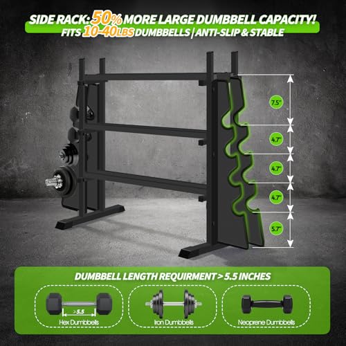 Heavy Duty Dumbbell Rack with Double Side Extensions - Black, Large
