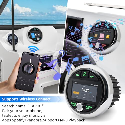 Marine Boat Stereo Receiver with 3-inch Video Display, Wireless Streaming & AM/FM Radio