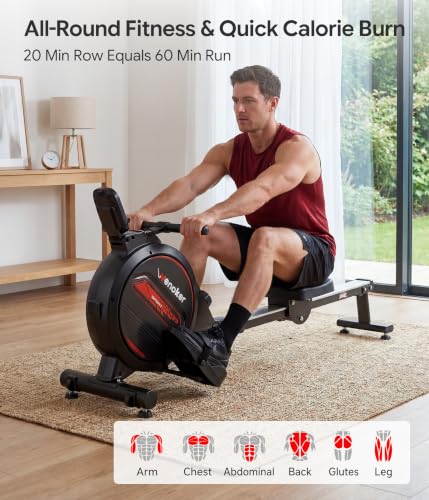 Wenoker Dark Red Magnetic Rowing Machine for Home, Full Body Workout, Quiet & Smooth