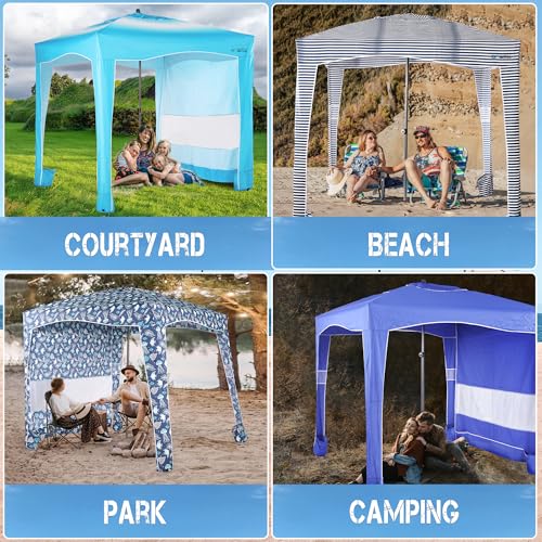 UPWELL Blue Stripe Beach Tent with UPF 50+ Sunshade Portable Canopy for Outdoor Sun Shelter