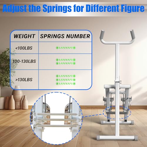 White Foldable Stair Stepper Machine with Adjustable Resistance & Handle Bar for Home Cardio Workout