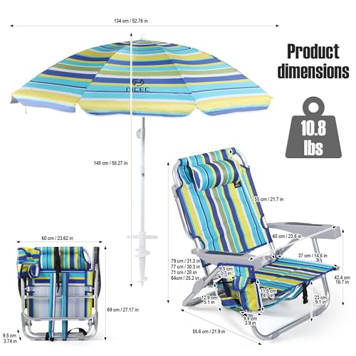 Nice C Stripe Beach Backpack Chair with Umbrella - Blue & Yellow