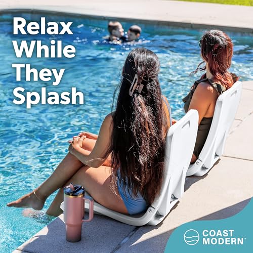 White Coast Modern Portable Poolside Folding Chair - Adult Lounge Seat for Pool, Beach, Stadium