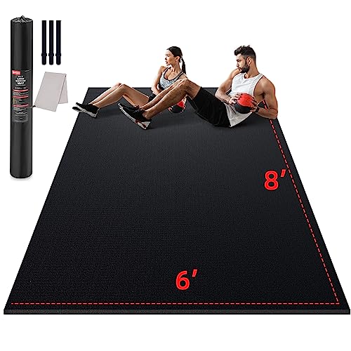8' x 6' Black Exercise Mat for Home Gym, Non-Slip, Shock Absorbing Workout Floor