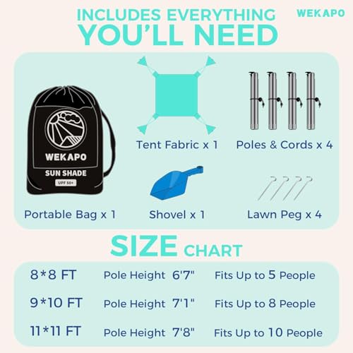 WEKAPO Beach Tent Sun Shelter - Easy Setup Canopy with Reinforced Poles