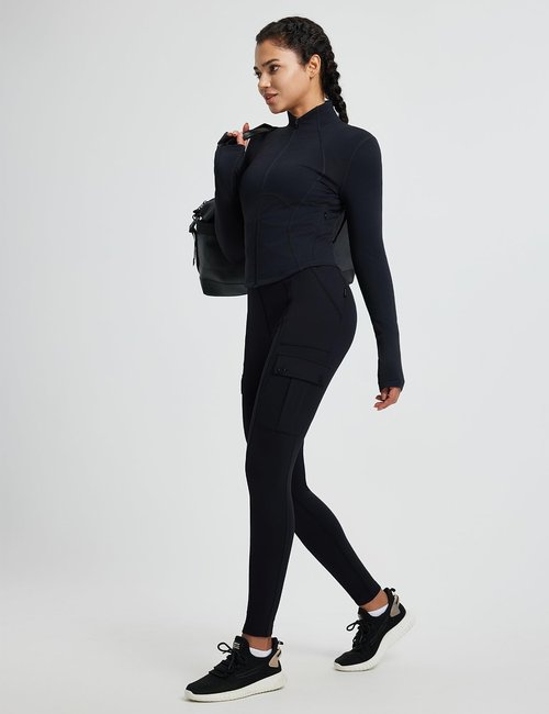 baleaf Women's Fleece Lined Leggings Thermal Hiking Pants Water Resistant Pockets Winter Warm Cargo Insulated Tights Black S