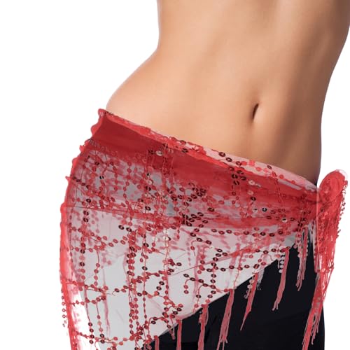 Women's Belly Dance Hip Scarf Wrap Skirt with Waist Chain - Turquoise