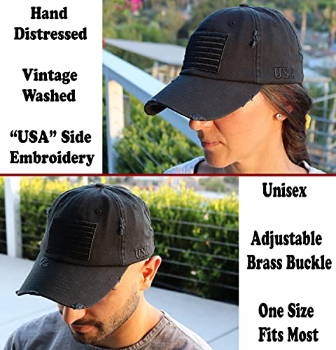 Unisex American Flag Baseball Hat Black Mesh Snapback Cap with Patriotic Patches