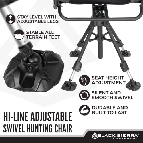 Black Sierra Hi-line XL Silent Swivel Hunting Chair with Padded Blind Seat, 300 lb Capacity