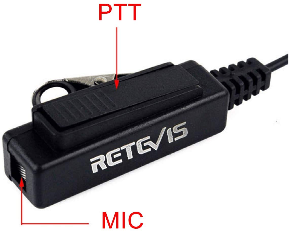Retevis Walkie Talkie Earpiece with Mic, Big PTT Headset with Long Wire, 2 Pin, for RT22 RT68 RT21 H-777 RT86, Compatible with Pxton Baofeng BF-888S Kenwood 2 Way Radio, Two Way Radio Headset(1 Pack)