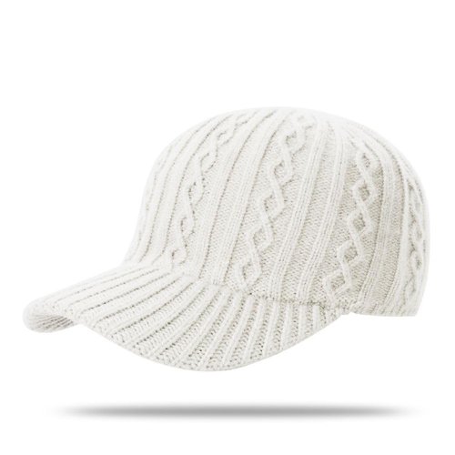 Knitted Baseball Cap for Winter, Wool-Blend Visor Beanie, Warm Outdoor Hat for Men and Women, Cold Weather Protection (US, Alpha, One Size, White)