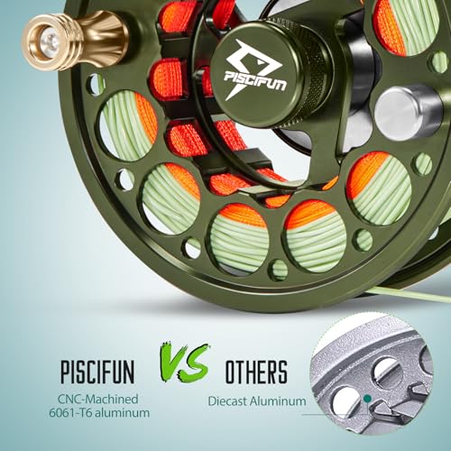 Fly Fishing Reel - CNC Machined Aluminum Alloy, Pre-Spooled, Olive Green, 5/6wt