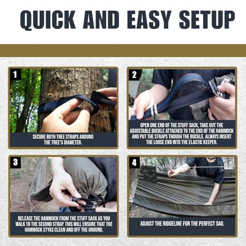 Od Green Double 11ft Camping Hammock with Mosquito Net & Straps - Lightweight & Durable