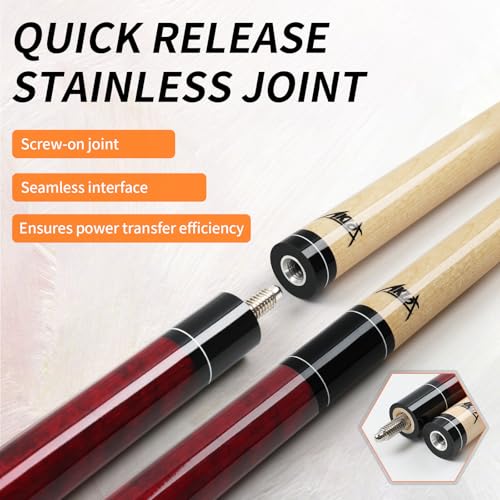 AKLOT Translucent Wood Finish Pool Cue Stick 58'' 18-21oz for Adults & Beginners