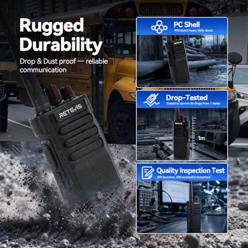 Long Range 2-Way Radio Set with 6-Unit Charger - Rugged GMRS Walkie Talkies for Campus & Construction