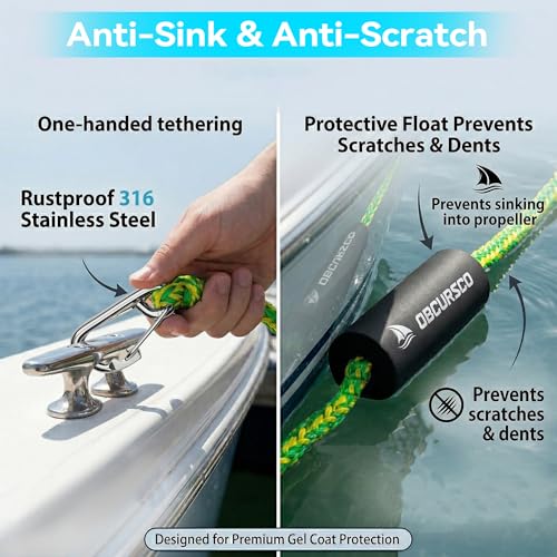 Boat Bungee Dock Lines Set - Green and Yellow Marine Docking Ropes for PWC & Boats