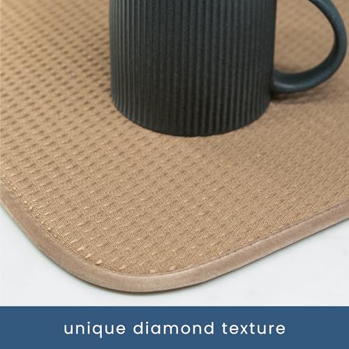 Dish Drying Mat 18x24 Inches Tan Diamond Texture Reversible Kitchen Counter