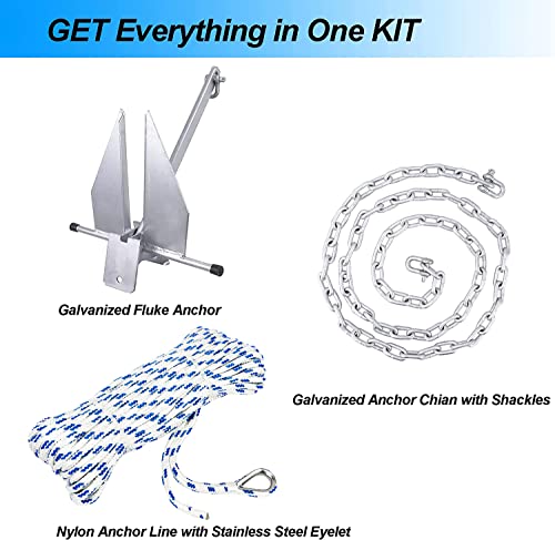 Young Marine 8 LB Galvanized Fluke Anchoring Kit for Boats 12-22FT