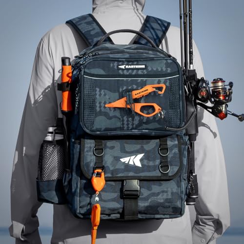 KastKing BaitSpace 50L Fishing Backpack with 4 Tackle Boxes & Rod Holders, Blue Camo