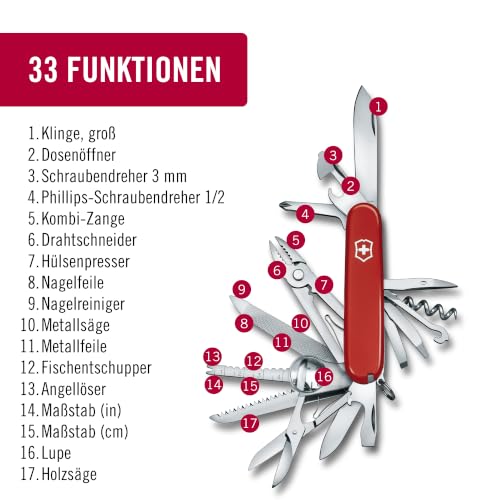 Victorinox Swiss Champ Red Swiss Army Knife with 33 Functions Pocket Multitool