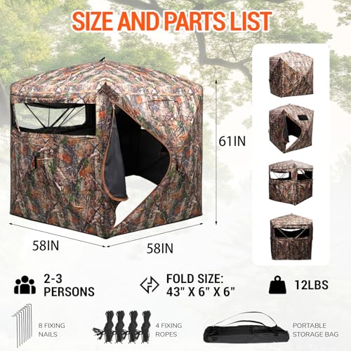 FUNHORUN 2-3 Person 270° See Through Pop-Up Hunting Blind for Deer & Turkey